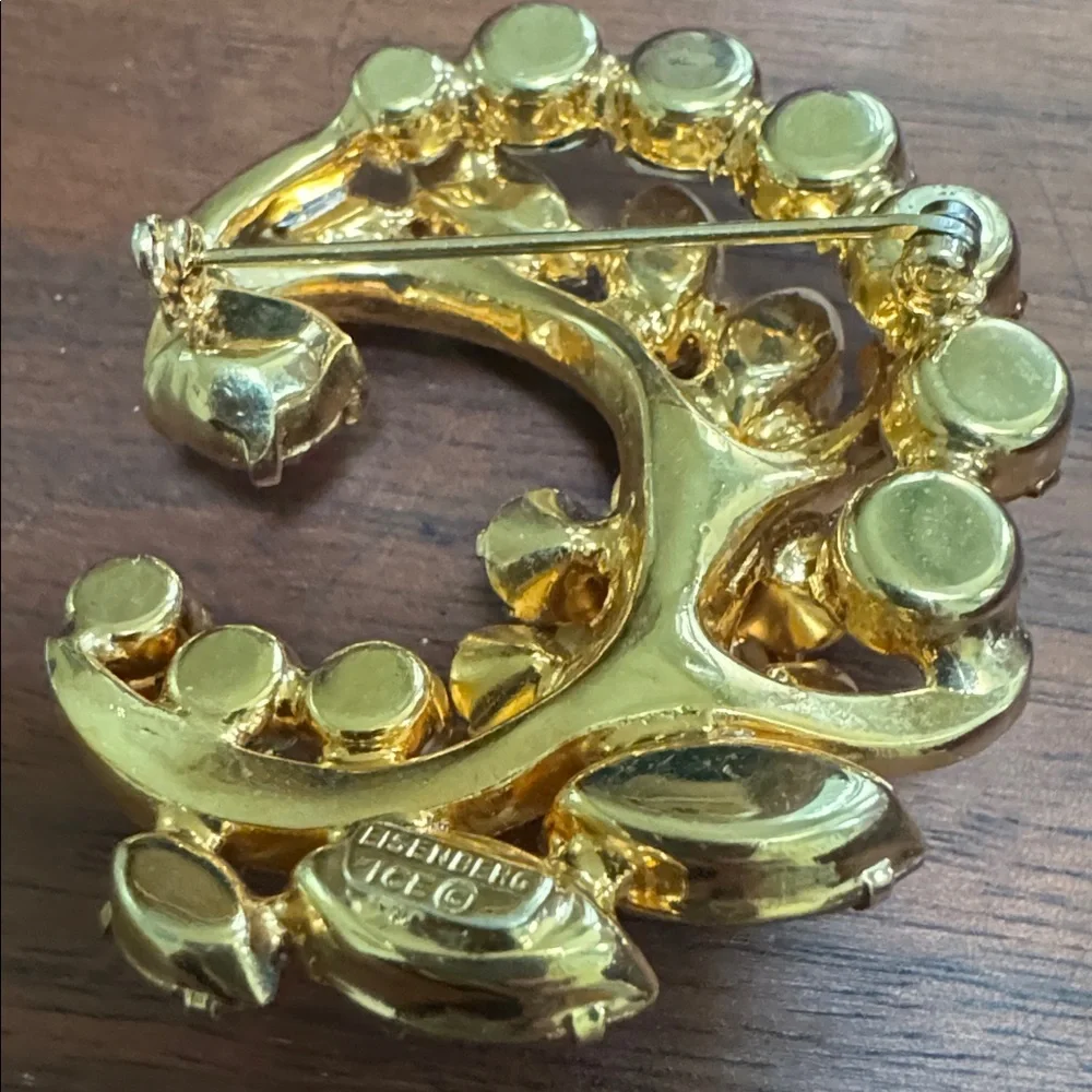 EISENBERG ICE BROOCH CRYSTALS VINTAGE Gold Tone c≈1950s Champagne & Clear STONES